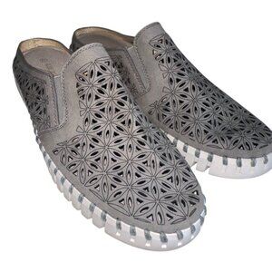 Ilse Jacobsen Womens Laser Cut Tulip Mules Slip On Shoes Sz 40 Or 9.5-10 Gray